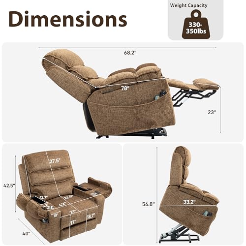 27in Extra Wide Power Lift Recliner Chair for Big Tall with Extended Footrest Heat Massage, Oversized Electric Lift Recliner Chairs for Adults Elderly Seniors, Arm Storage & Cup Holders