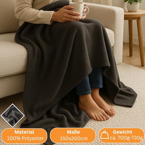 HLKauf Fleecedecke 150x200 cm Kuscheldecke flauschig, knitterarme und atmungsaktive Couchdecke HLKauf-Block (Schwarz & HLKauf-Block)