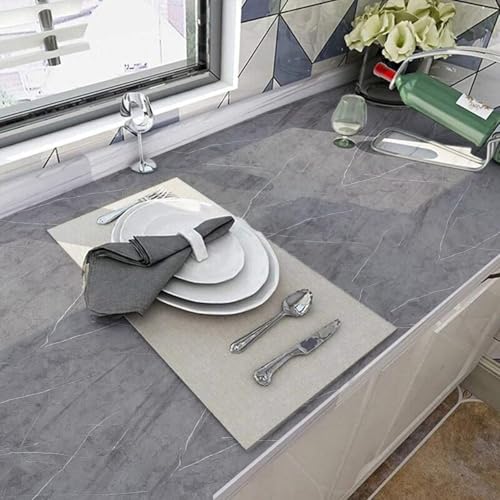 Image of Kitchen Cabinets Marble Wallpaper Roll for Home & Kitchen Decor - Oil Proof Waterproof Self Adhesive Wall Paper Sticker for Floor Tiles, Countertop, Cupboard, Drawer (60 * 200 cm) (Grey, 1)