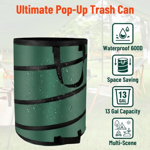 Image of Collapsible Pop Up Outdoor Trash Can 13 Gallons-with Zippered Lid | Foldable Camping Trash Can Recycle Bin, Durable 600D Waterproof Oxford Fabric Made for Household Storage and Outdoor Recycle