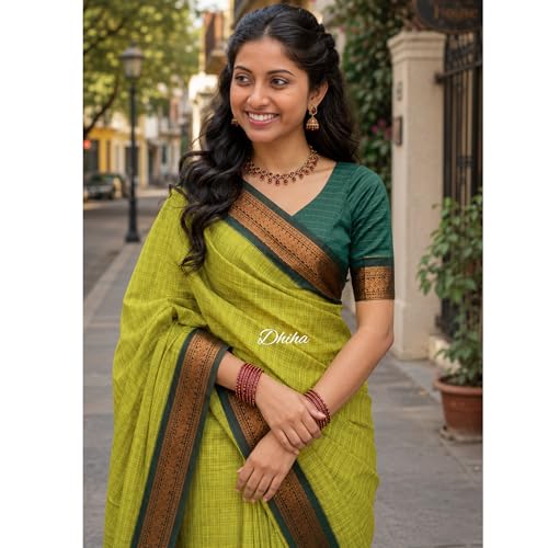 Image of Gadwal Cotton Silk Checked Saree for Women | Pure Kalyani Cotton Checked Saree with Zari Border Tassels & Blouse | Kanjivaram Linen Silk | Handloom Weave