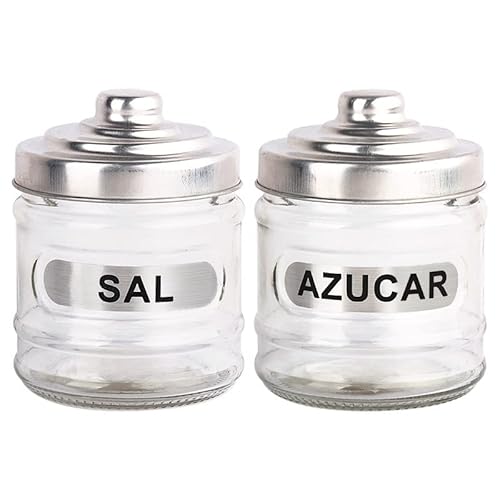 Set Salero y Azucarero para Cocina Cerámica de Cristal/ Juego de Azucarero y Salero Para Sal y Azúcar Redondo con Tapadera de Aluminio/ Cuenco para La Sal y Sal Gorda 280ML Cover