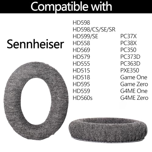 Replacement Ear Pads for Sennheiser HD598 HD560S Headphones - Gray | Fit for Sennheiser HD598CS/598SE/598SR/595/HD599/515/518/HD555/HD558/HD569/579, Linen Cotton Ear Cushions, High-Density Foam miniatura 2