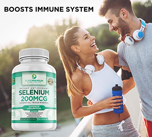Purepremium Selenium Supplement (Selenomethionine) 100 Once Daily Selenium 200Mcg Caps. Supports Immune System, Prostate And Reproductive Function - Essential Trace Mineral - Selenium 200 Mcg #TOP4