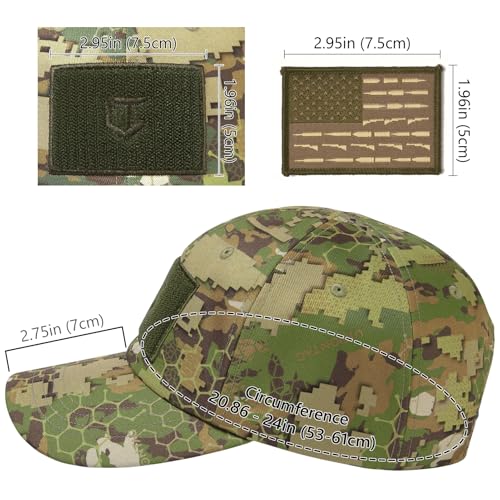 Image of Tactical Hat with Flag Patch Camo Military Army Hats Adjustable Trucker Baseball Cap Soft Top for Shooting