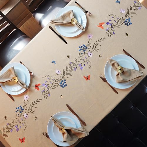 Image of 100% Cotton | Premium Embroidered Tablecloth | 150 cm x 150 cm|Small Dining Table Cover for 4 Seater - Elegant & Washable-Summer Bloom