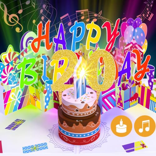 Image of 20th Pop-Up Musical Birthday Card with Blowable LED Candle for Young Adults