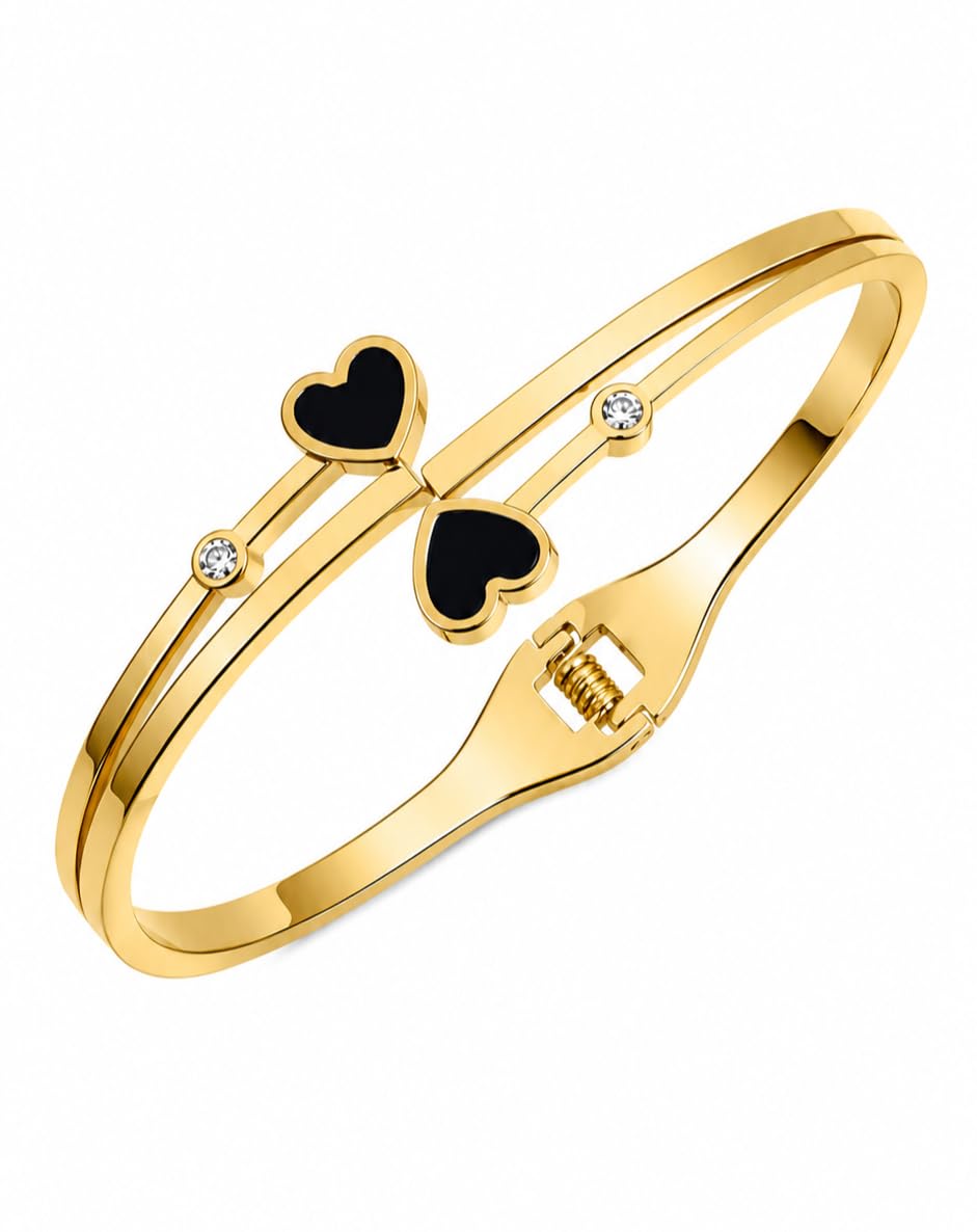 silvona jewel Premium Gold Polished Heart Charm Bracelet for Women | Anti Tarnish Stainless Steel Open Cuff Bangle | Black Heart Crystal Accent Bracelet | Waterproof, Hypoallergenic & Durable Fashion Jewelry Gift I Size 2.6-picture-41