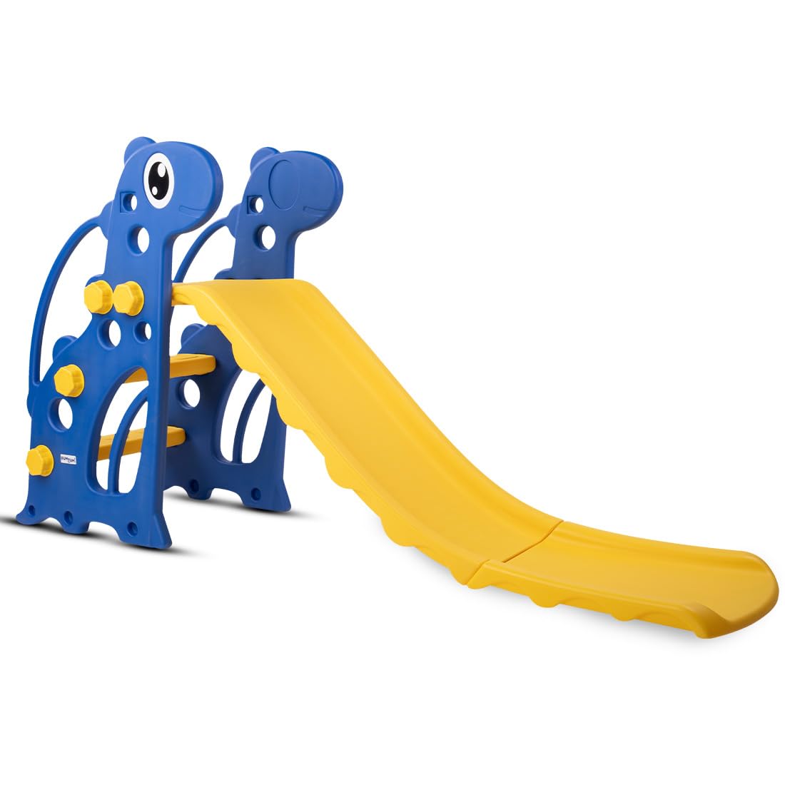 BUMTUM Foldable Giraffe Shaped Slide Toy with Basket Ball Ring | Ideal for Boys/Girls 3+ Years at Home, School & Garden | Indoor/Outdoor | Yellow & Blue