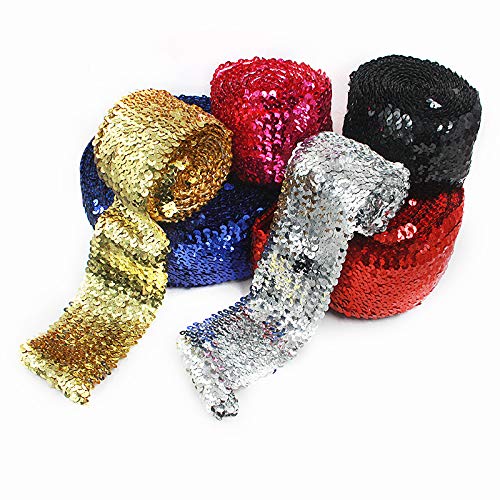 Yalulu 2 Meter Elastic Sequin Glitter Stretch Bling Paillette Fabric Ribbon Sewing Craft Supplies (Red) #TOP2