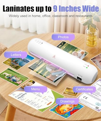 A4 Laminator Machine,9 Inch Small Laminating Machine,Thermal Laminator Dual Hot & Cold Modes for A4 Paper & Photos, 60s Warm-Up,ABS Jam-Release,Quiet Operation,Portable for Office School Home,White