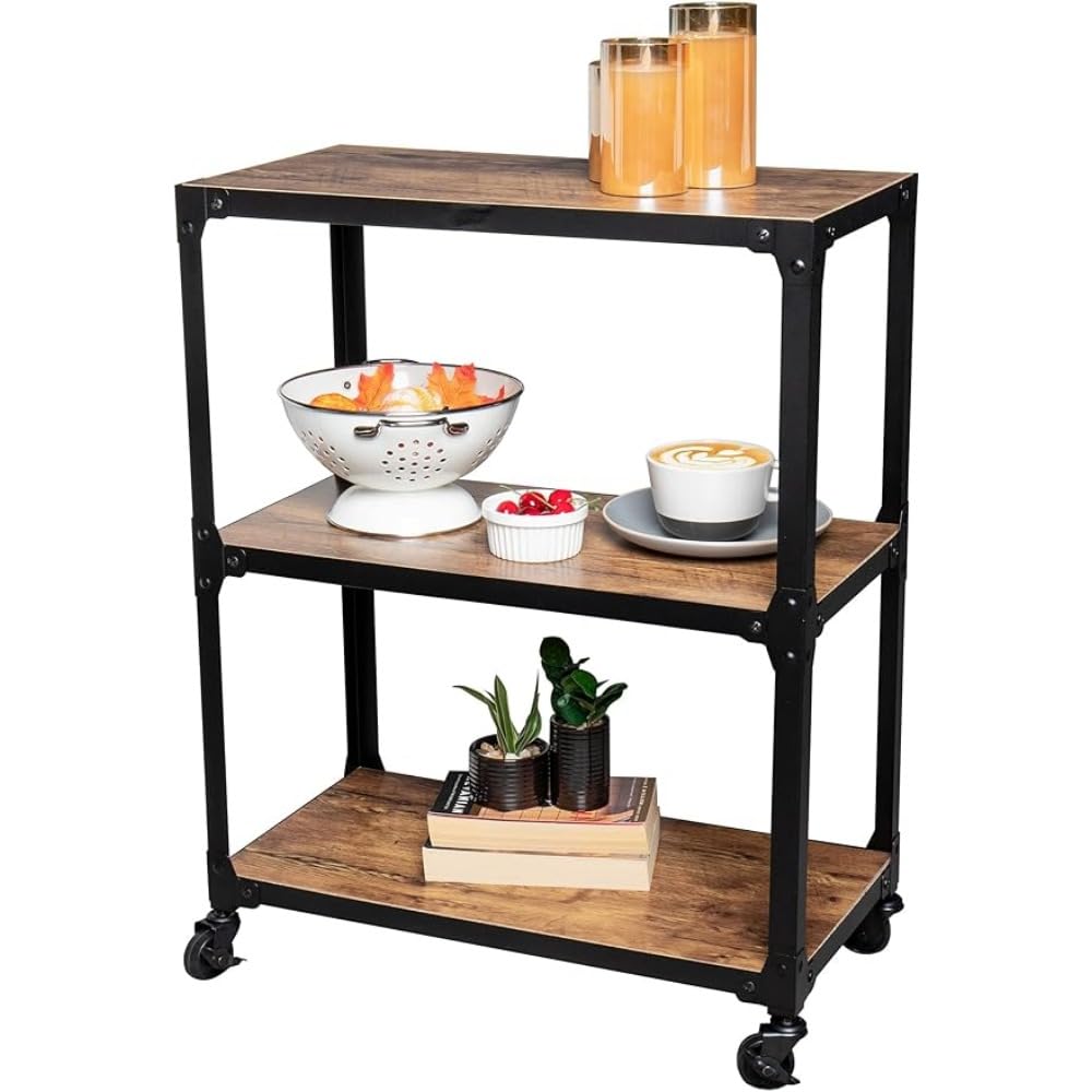 Cocina Isola cucina e carrelli, Carrello con rotelle, Supporto for microonde, caffè a 3 livelli, Marrone Estante de almacenamiento