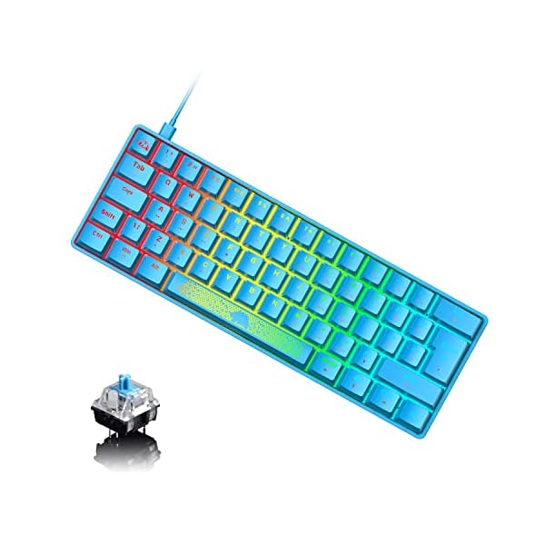 UK Layout 60% mechanische Gaming-Tastatur, Mini-62 Tasten, USB C, RGB Hintergrundbeleuchtungseffekte Rainbow LED-Licht…