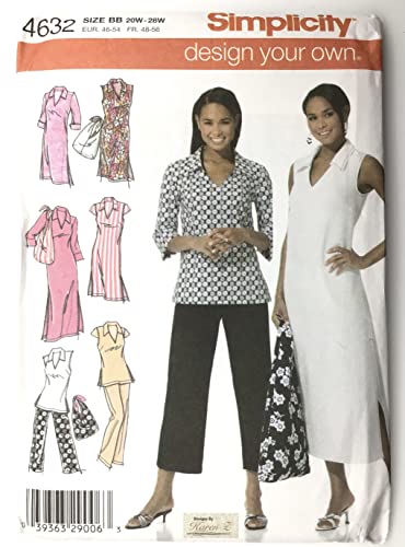 Simplicity 4632 Misses/Women's Design Your Own Dress in Two Lengths or Tunic, Pants and Bag Sewing Pattern Size BB 20W-22W-24W-26W-28W