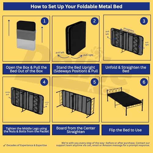 Image of DELITE KOM Mario Foldable Metal Single Bed (6.7x3ft) with Mattress | No Install | 1 Year Warranty | Strong Metal Single Bed, 204.5 cm x 92 cm (6.71 ft x 3.02 ft) (Finish Color - Black