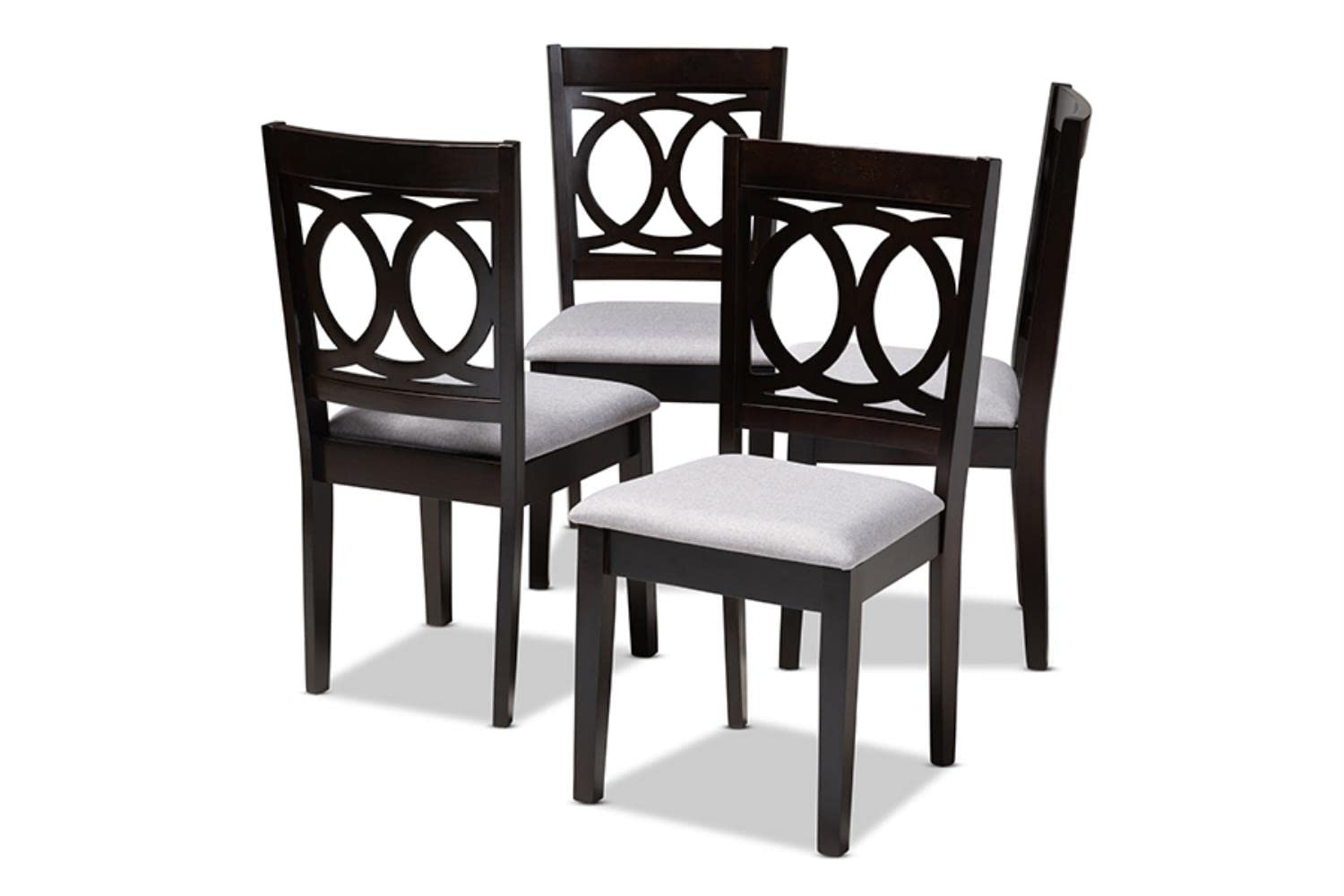 Baxton Studio Lenoir Fabric and Wood Dining Chairs in Gray and Brown (Set of 4)