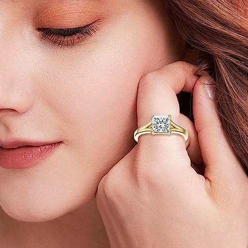 Moissanite Engagement Rings for Women, Princess Cut 1.5 Carat(CTW) Moissanite Rings Wedding Engagement Anniversary Bridal Ring Bands For Women Yellow Gold S925(8)4
