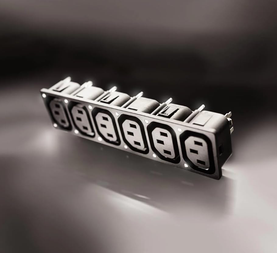 3-135-294, AC Power Entry Modules 10A/15A F Black, 7 Outlet, 1.5mm Panel Thickness, No Light Pipe, Top and Bottom, QC 4.8x0.8mm