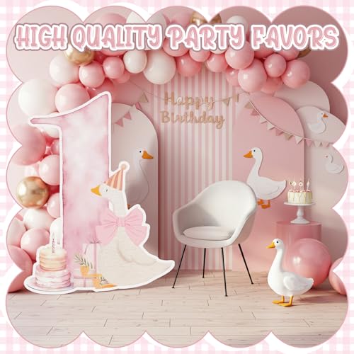 Image of Croblissful One Silly Goose Party Decorations 1st Birthday Backdrop Duck Animal Background Prop for Birthday Baby Shower Party Supplies(Watercolor Pink,One Goose)