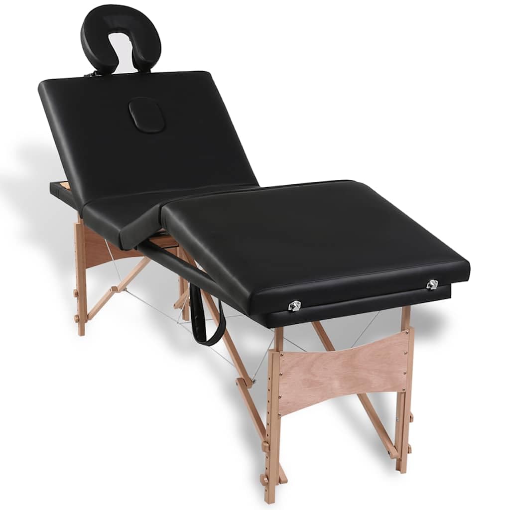 Refined Camilla de Masaje Plegable 4 Zonas Estructura de Madera Negra