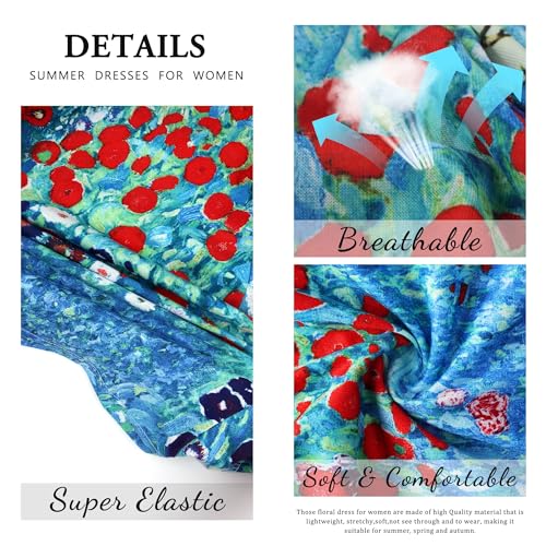 Image of Scotamalone Summer Dresses for Women Casual Beach Travel Vacation Floral Tshirt Sundress Tank Dress Sleeveless with Pockets