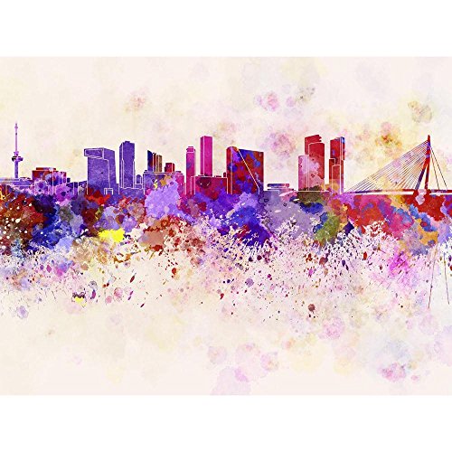 Artzfolio Rotterdam Skyline, Netherlands Unframed Premium Canvas Painting 74.7Inch X 56Inch (189.7Cms X 142.2Cms)