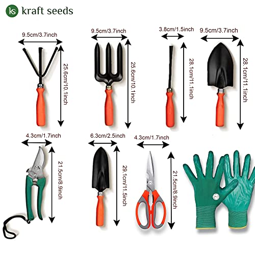 Kraft Seeds Combo Gardening Tools -10 Pcs | Gardening Tools Set with Heavy Gardening Scissors and Re-usable Hand Gloves | Gardening Tools Kit for Home Garden | Storage Box Gifts for Home and Garden