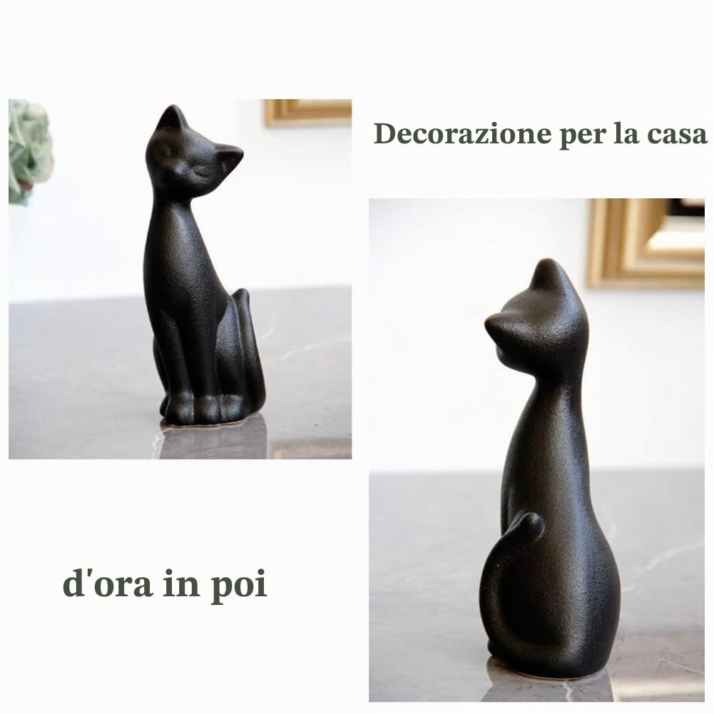 2 pz Figurine di Gatto Nero in Porcellana, Decorazioni per la casa Mini Figurine di Gattino Nero Opaco, Regalo per gli Amanti dei Gatti, Adatto per la Decorazione di Interni o Regalo di Nozze