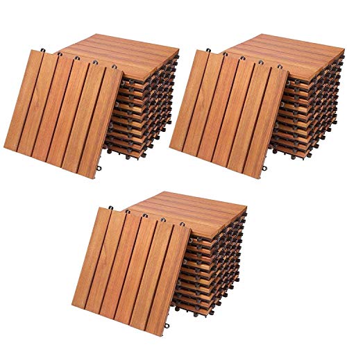 33x Deuba Wooden Decking Tiles 3m³ Interlocking Terrace Garden Balcony Patio Hot Tub 30 x 30 cm (Eucalyptus Classic)