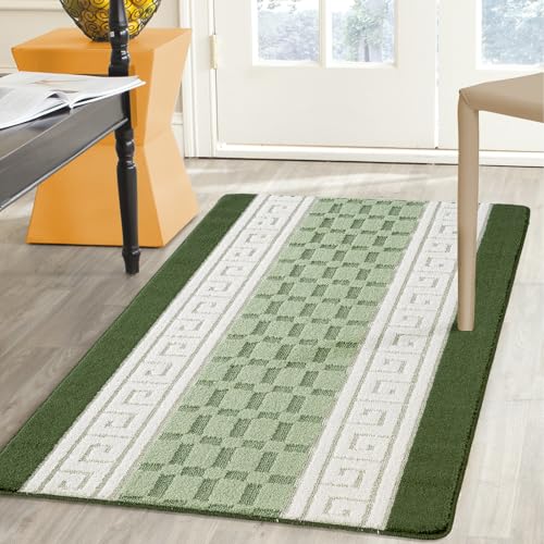 renoazul® Non-Slip Area Rug, 80 x 150 cm Washable, Heavy Duty Floor Protector Anti Slip Hallway Large Rug for Indoor Outdoor Hall Bedroom and Kitchen (Gel Back Nada Rug - Green)