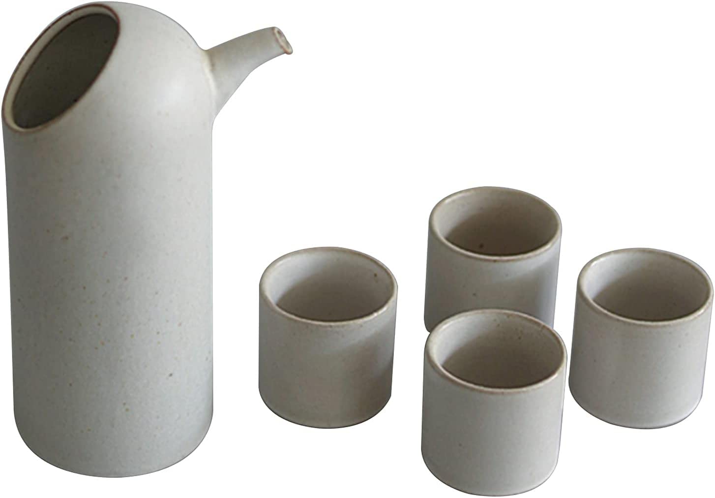 Japanisches Sake-Tassen-Set, 5-teilig, traditionelle Keramik-Tassen mit 1 Sake-Servierflasche und 4 Sake-Tassen, weiß