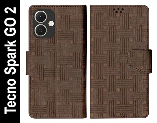 Image of SBMS Flip Cover for Tecno Spark GO 2 Back Cover Case with Magnatic Closure | Inbuilt Stand | Card & Money Pocket (Mat Brown)