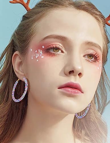 Akeoqi 8 Pairs Beaded Hoop Earrings Multicolor Shiny Glitter Sequins Hoops Boho Wrapped Gold Circle Rhinestone Statement Drop Dangle Earring Jewelry Set For Women 20G4