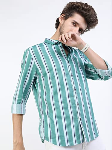 Image of KETCH Men's Cotton Slim Fit Striped Full Sleeve Shirt