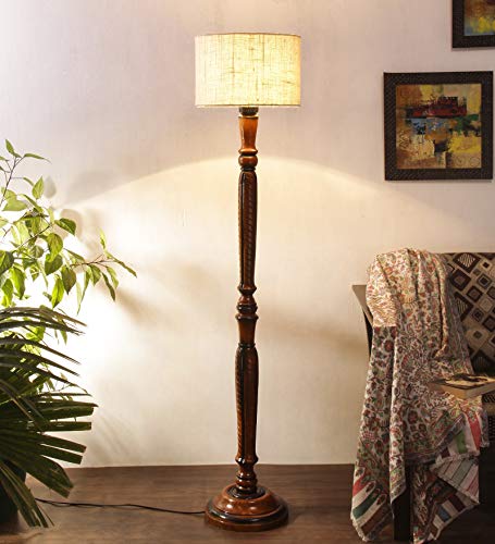 Image of Devansh White Jute Wooden Floor Lamps