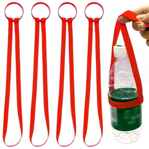 KIRZAX 4 PCS Portavasos de Cerveza Reutilizables,Soporte de botella de agua con correa,La cuerda mide aproximadamente 40 cm de largo,Rojo