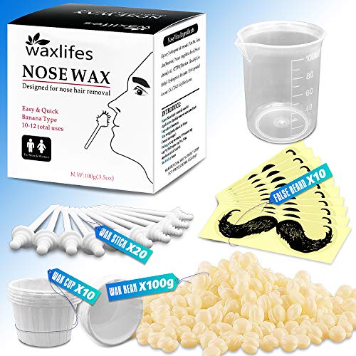 Nose Waxing Kit for Men - Nose Wax Beans Hair Removal for Men & Women, Painless Depilatory Ear Hair Wax Removal with 20 Wax Sticks Applicators Over 20 Times Usage