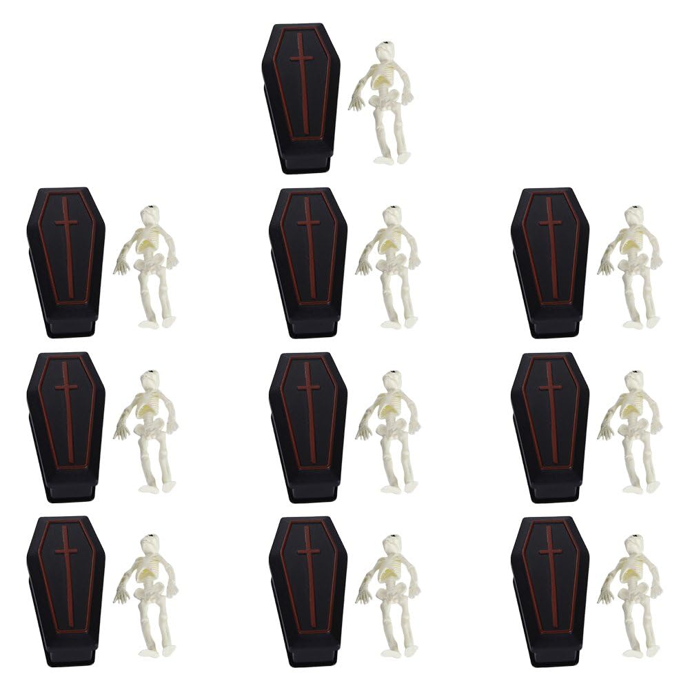 Fituenly As Shown 10Set Mini Coffin With Skeleton Figurine Halloween Treats Box For Decor Prank Props And Craft Supplies For Halloween Parties And Events