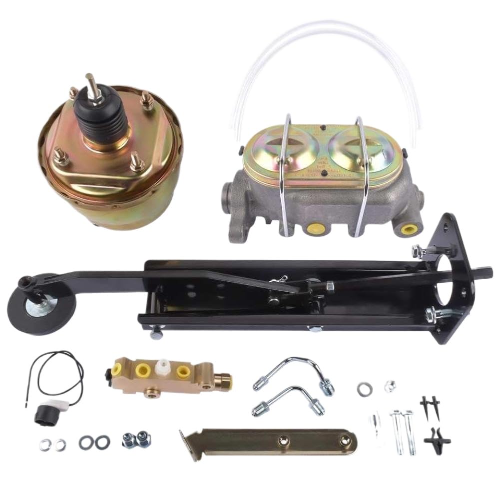 Power Brake Pedal 7 Inch Dual Booster Master Cylinder Disc Drum Kit Compatible With AP02 Universal Firewall Mount