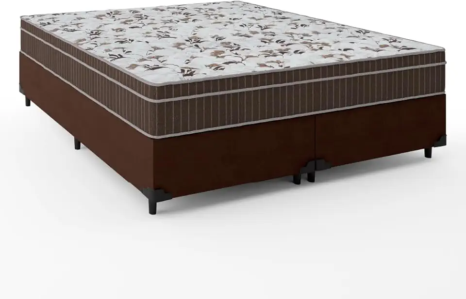 Cama Box Casal Queen Colchão Espuma Orthoface Polar 158x198x63cm Marrom - Suporta Até 120kg Por Pessoa