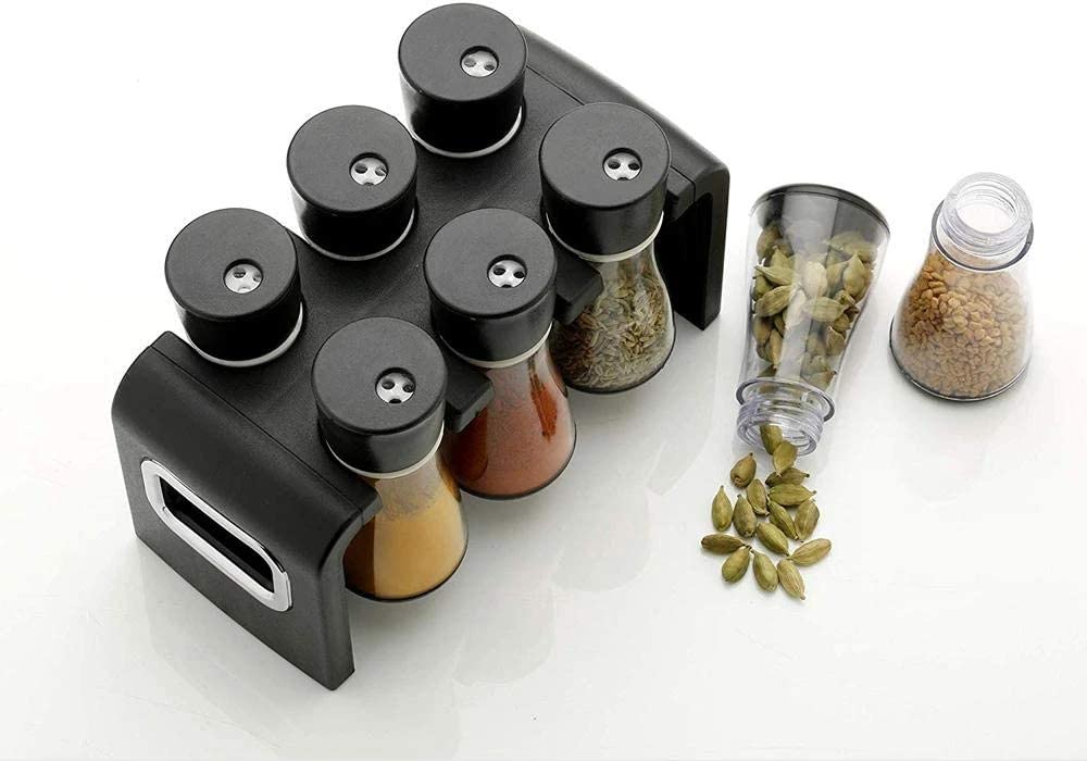 GO WISHCART Plastic Revolving Plastic Spice Rack Masala Organiser Spice Rack (6 PCS) - PLK | Multicolour