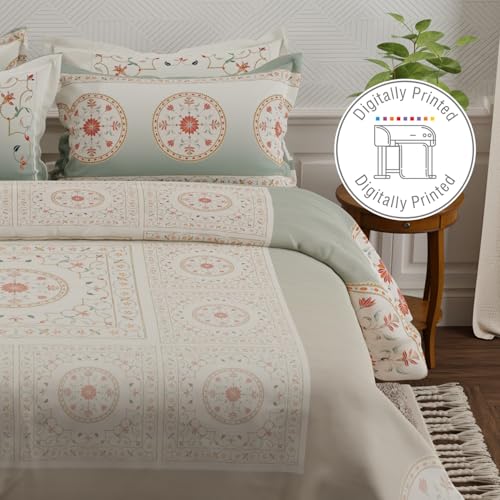 Image of BOUTIQUE LIVING Platinum Pulse 100% Cotton 800 TC Grey Digital Meenakari Print King Bedsheet with 4 Pillow Covers