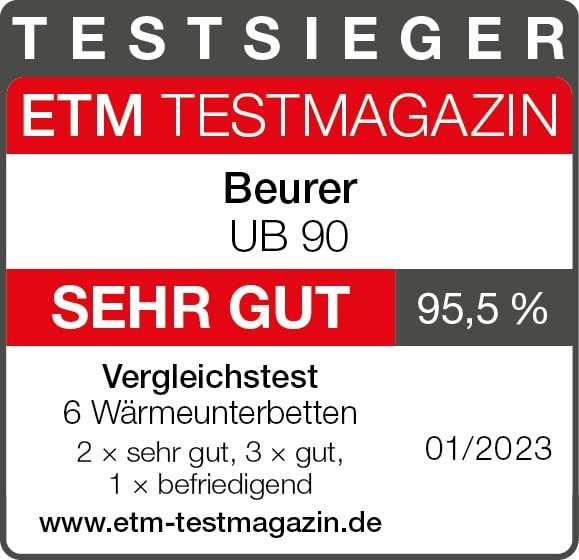 Beurer UB 90 Komfort Wärme-Unterbett, anschmiegsame Wärmebettunterlage mit zwei Temperaturzonen und je 9 Temperaturstufen, mit Rückschaltautomatik und Eco-Control, 150 x 80 cm, maschinenwaschbar