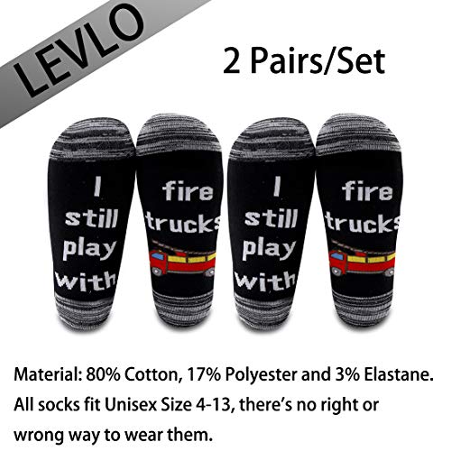 LEVLO Funny Firefighters Gifts I Still Play with Fire Trucks Cotton Socks for Fireman Gifts2