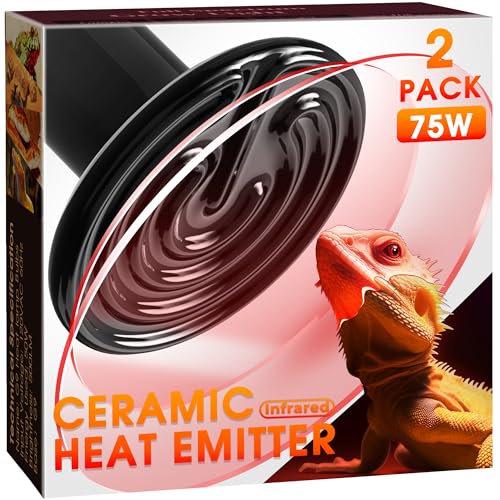 Image of Briignite Ceramic Heat Emitter for Reptiles 75W Heat Lamp Bulbs 2 Pack | Ceramic Reptile Heat Bulb Black No Light Emitting Heat Lamp for Amphibian Pet Heat Bulb Bearded Dragon Turtle Snake Lizard