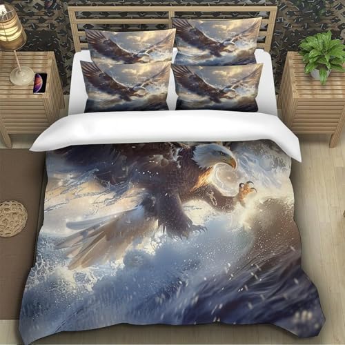 Housse de couette aigle en vol 220x240cm en microfibre imprimée 3D