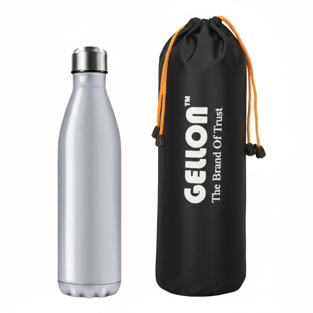 Gellon Bottle Cover In Umbrella Cloth For 750 ML, 1 L to 1.5 Litre Water Proof Drawstring Closer For Travel, Hiking, Office & School Kids In Black Color (Black Color)