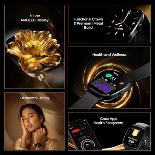 Image of boAt Ultima Regal Smart Watch with 2.01 Inch Ultra AMOLED Display, 1000 NITS Brightness, Premium Metal Case, Functional Crown, Watch Face Studio, Emergency SOS, BT Calling (Active