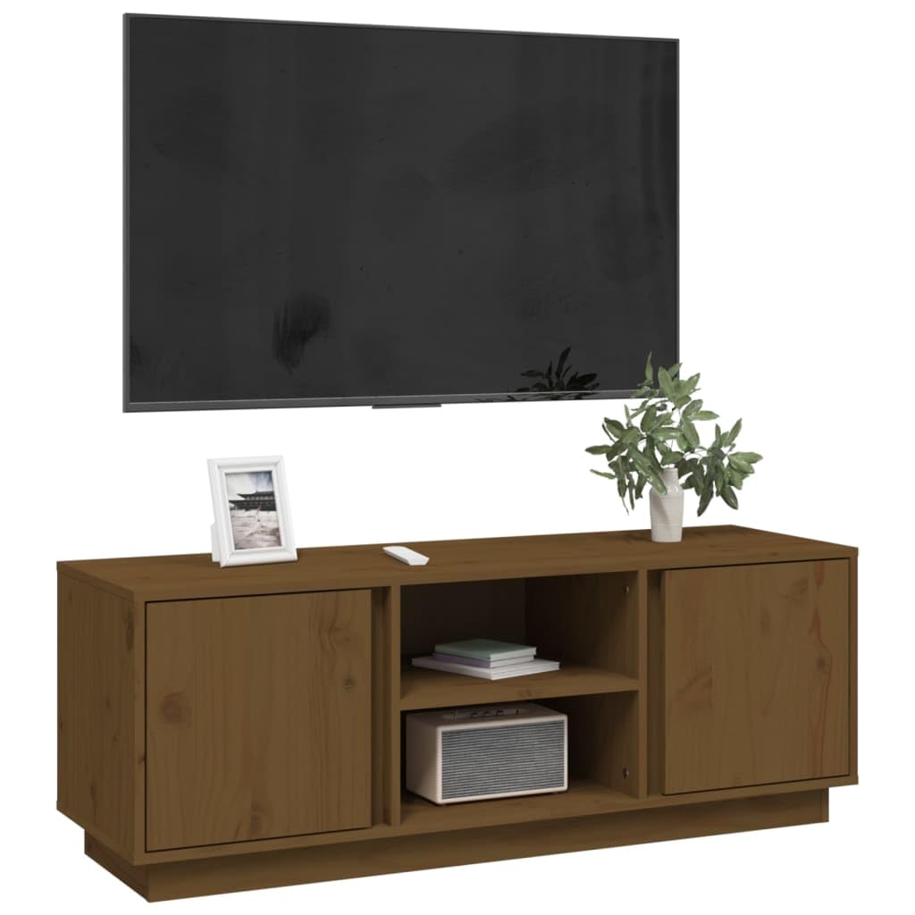 TV-Schrank Honigbraun 110x35x40,5 cm, Massivholz Kiefer, Modernes Media Center für Wohnzimmer, Schlafzimmer, Viel Stauraum