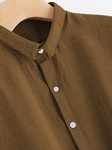 Milumia Women's Collar Lantern Short Sleeve Pleated Hem Button Down Work Blouse Shirt Top4